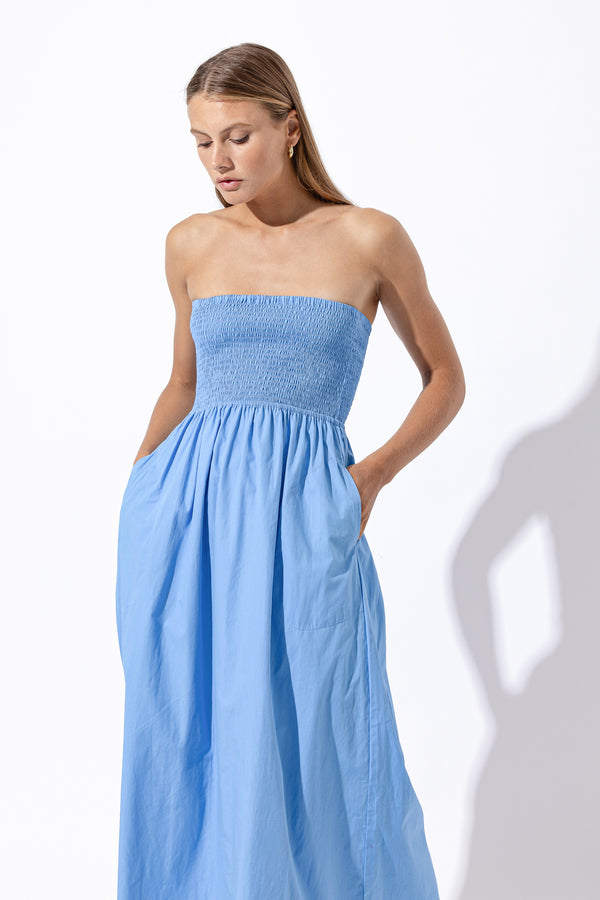 Dion Poplin Midi Dress in Blu