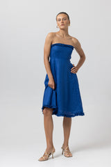 Juliette Strapless Linen Midi Dress in Sapphire