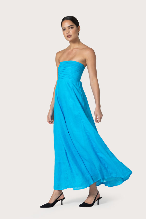The Talia Pintuck Linen Maxi Dress  Lusana