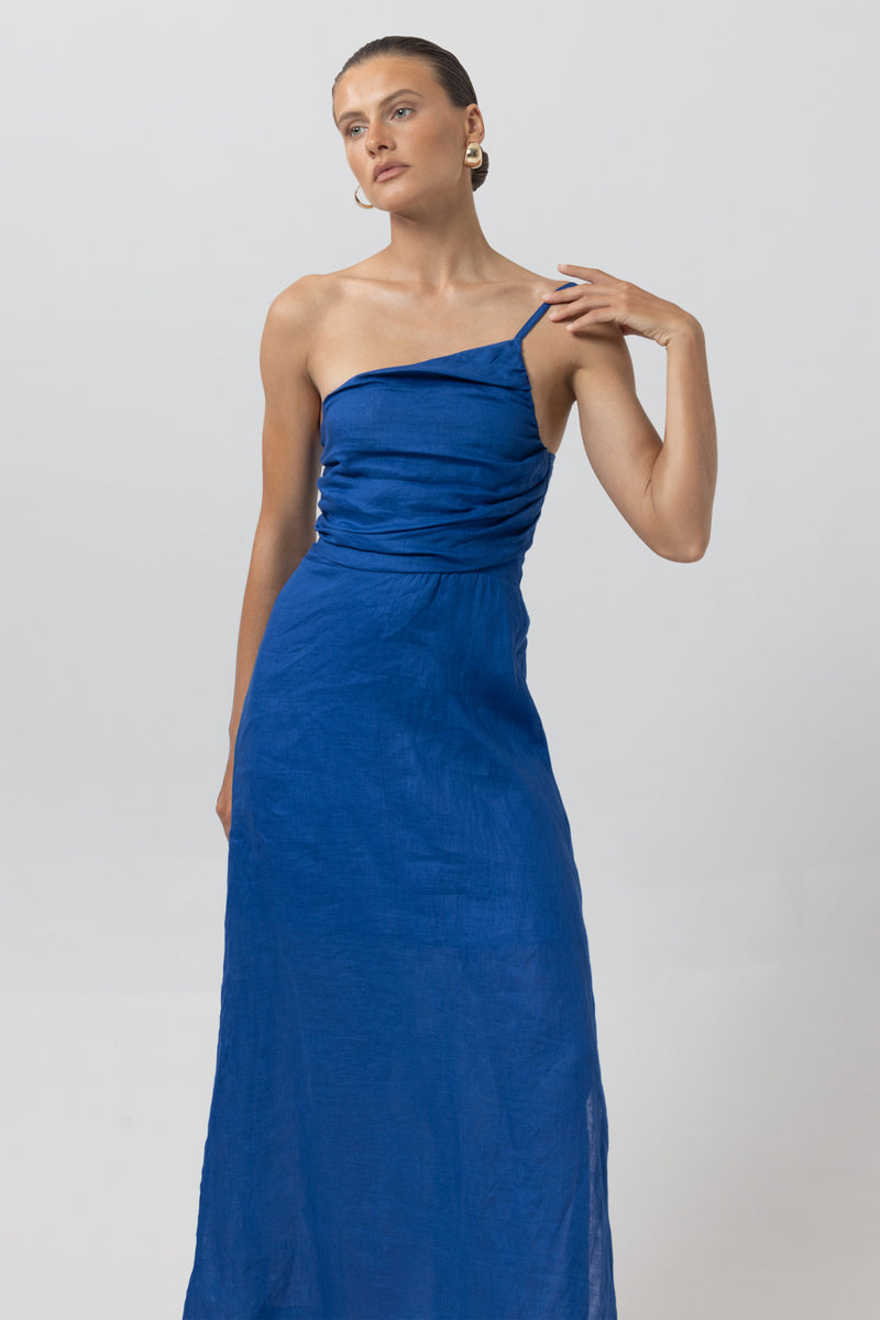 Poppy Linen Maxi Dress in Sapphire