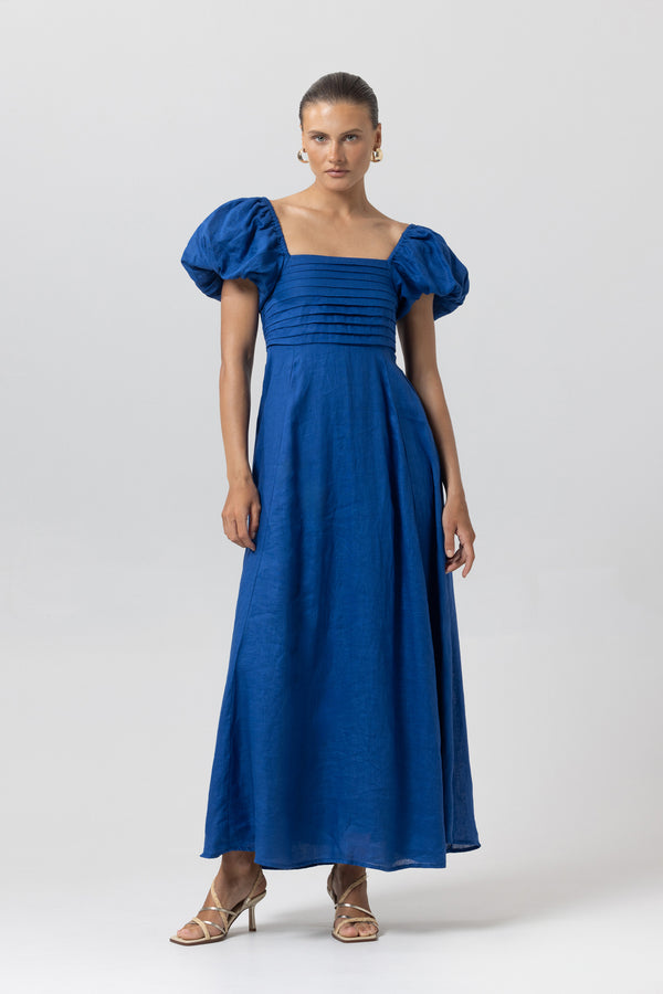 Amy Linen Maxi Dress in Sapphire