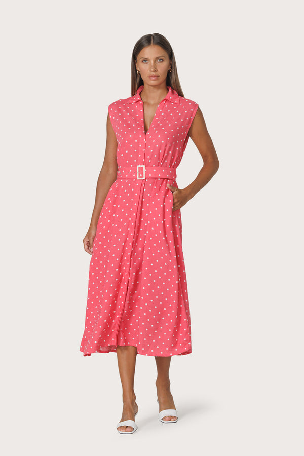 Chloe Belted Linen Shirt Dress in French Spot