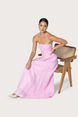 Talia Pintuck Linen Maxi Dress in Slipper