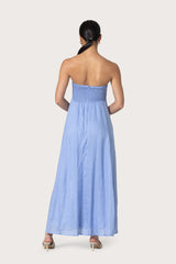 Talia Pintuck Linen Maxi Dress in Sky Blu