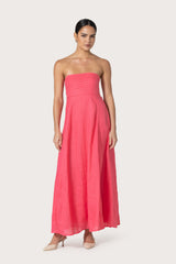 Talia Pintuck Linen Maxi Dress in Raspberry