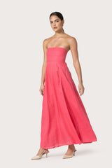 Talia Pintuck Linen Maxi Dress in Raspberry