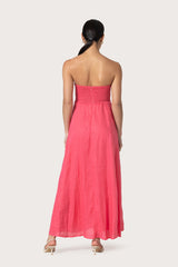 Talia Pintuck Linen Maxi Dress in Raspberry