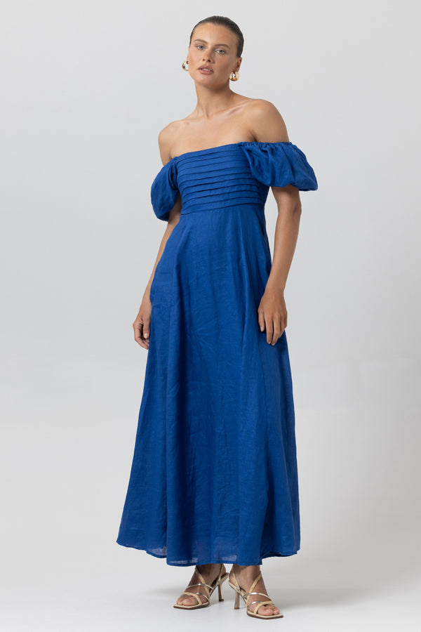 Amy Linen Maxi Dress in Sapphire