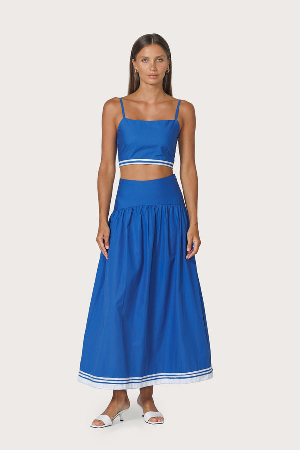 Oliver Embroidered Poplin Top in Sapphire Stripe