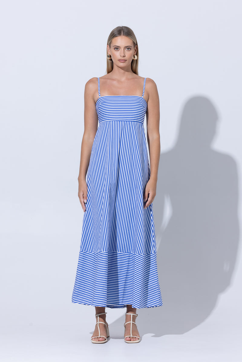 Tashi Poplin Maxi Dress in Lapis Stripe