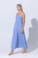 Tashi Poplin Maxi Dress in Lapis Stripe