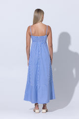 Tashi Poplin Maxi Dress in Lapis Stripe