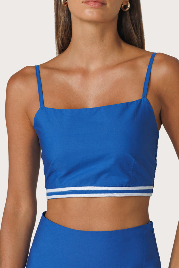Oliver Embroidered Poplin Top in Sapphire Stripe