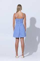 Phillipa Poplin Mini Dress in Lapis Stripe