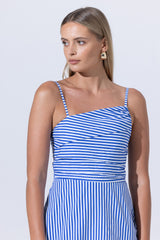 Phillipa Poplin Mini Dress in Lapis Stripe