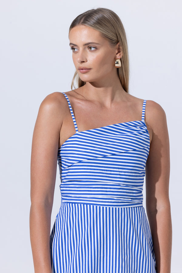 Phillipa Poplin Mini Dress in Lapis Stripe