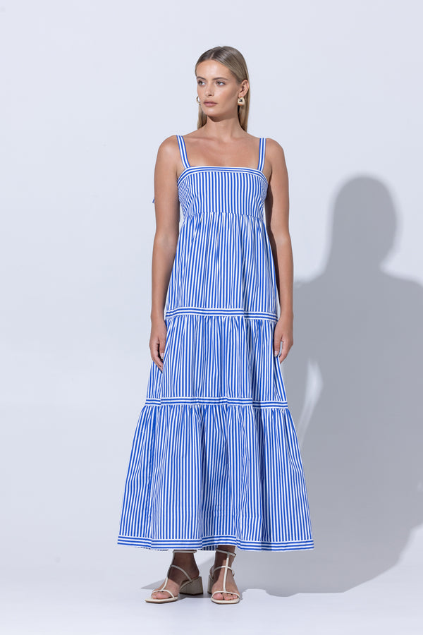 Anita Poplin Maxi Dress in Lapis Stripe