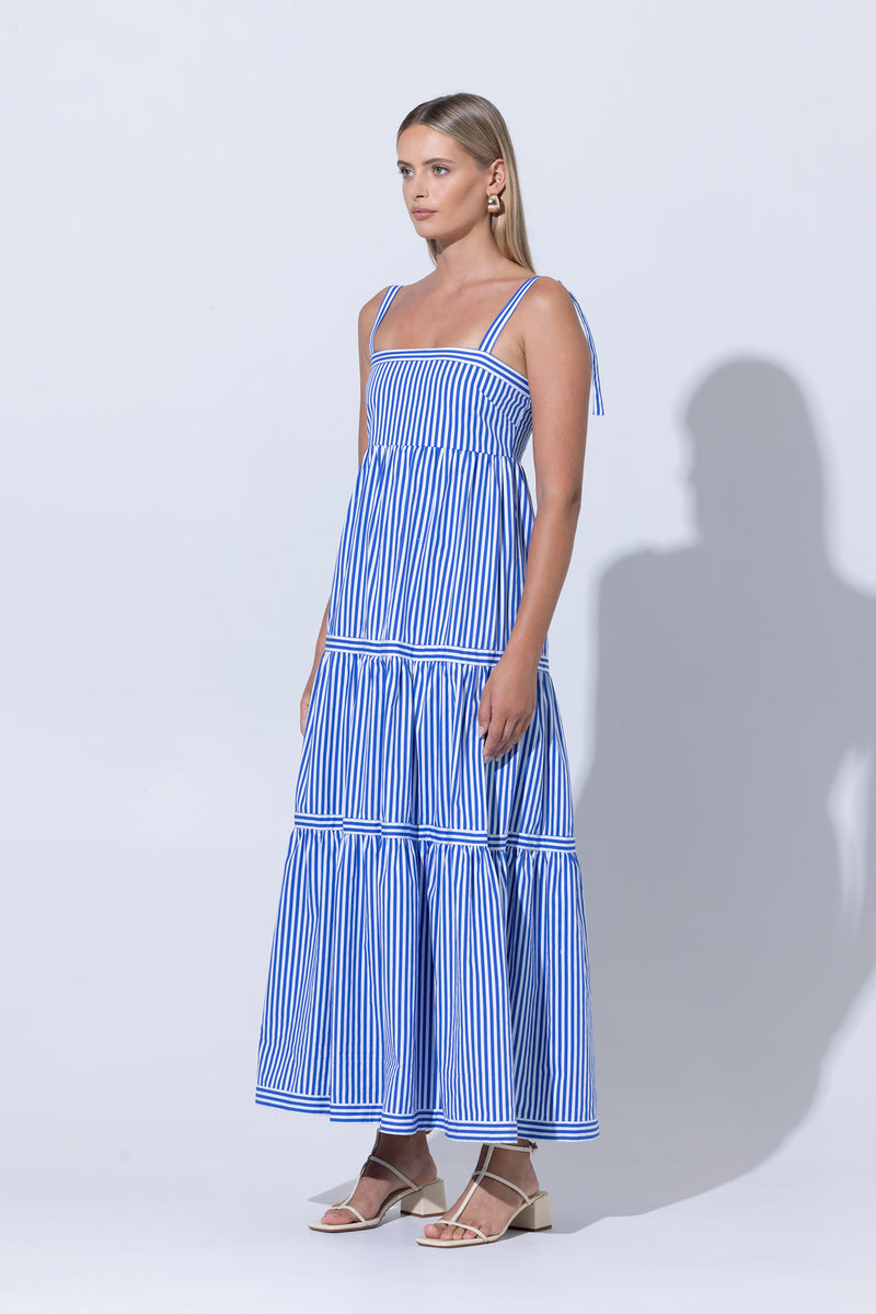 Anita Poplin Maxi Dress in Lapis Stripe