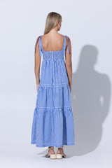 Anita Poplin Maxi Dress in Lapis Stripe