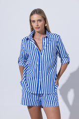 Shiloh Poplin Shirt in Lapis Stripe