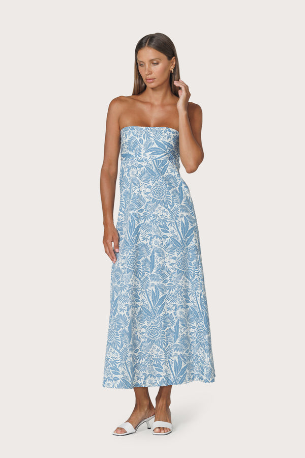 Timothy Strapless Poplin Dress in Botanical
