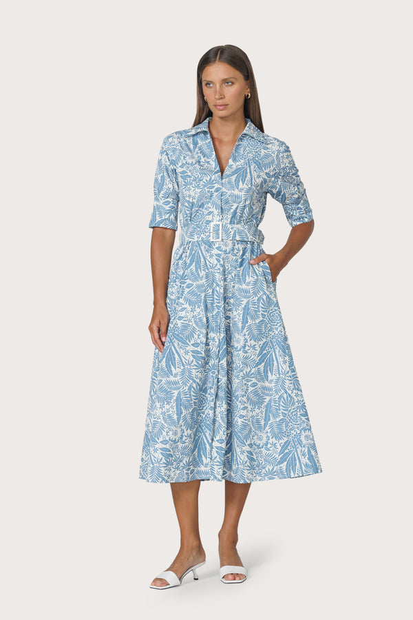 Chrissie Belted Maxi Poplin Dress in Botanical