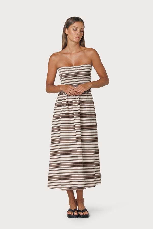 Dion Strapless Poplin Dress in Beachmark Stripe