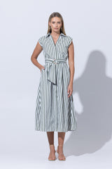 Chloe Poplin Shirt Dress in Olive Stripe