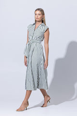 Chloe Poplin Shirt Dress in Olive Stripe