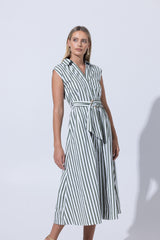 Chloe Poplin Shirt Dress in Olive Stripe