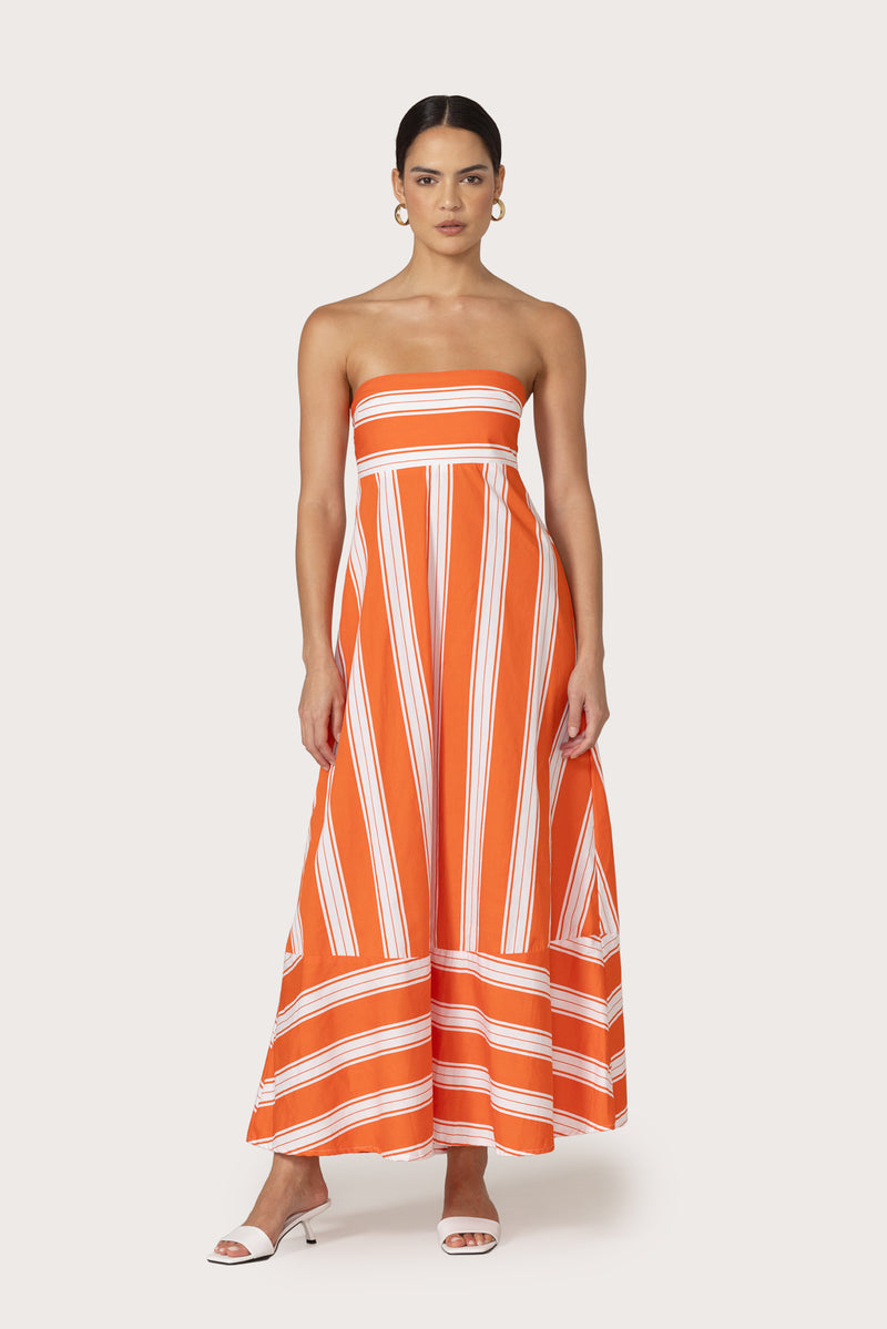 Timothy Maxi Poplin Dress in Salsa Stripe
