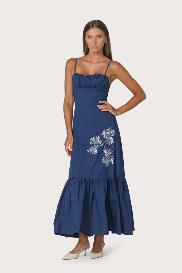Jewel Embroidered Poplin Dress in Byzantine