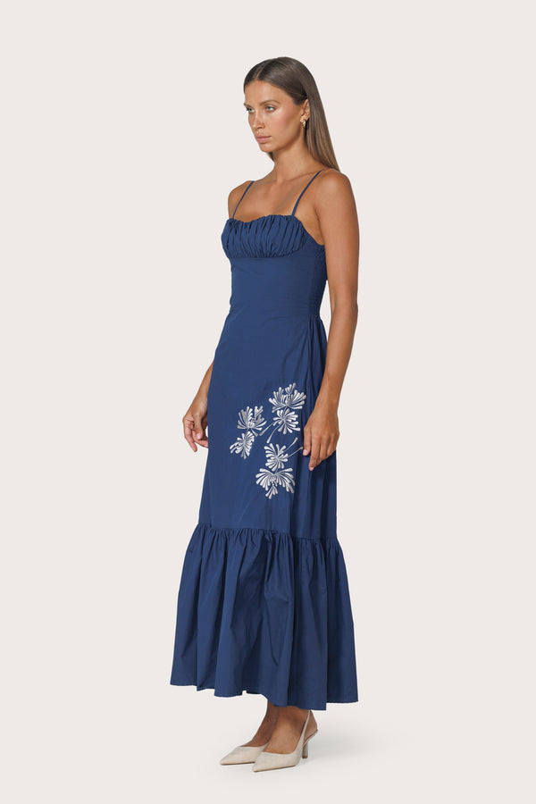 Jewel Embroidered Poplin Dress in Byzantine
