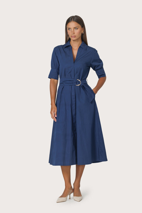 Connie Embroidered Poplin Shirt Dress in Byzantine