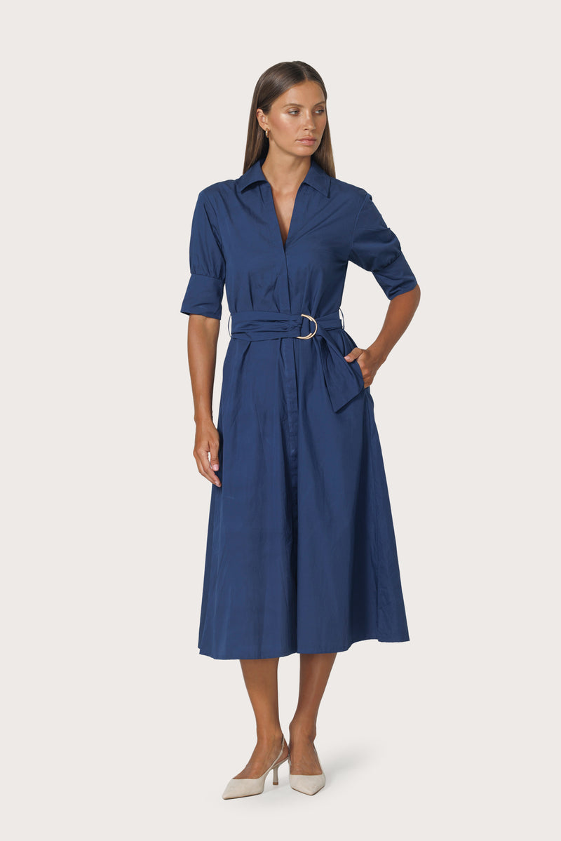 Connie Embroidered Poplin Shirt Dress in Byzantine