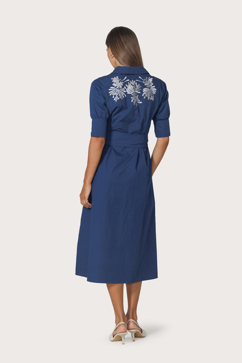 Connie Embroidered Poplin Shirt Dress in Byzantine