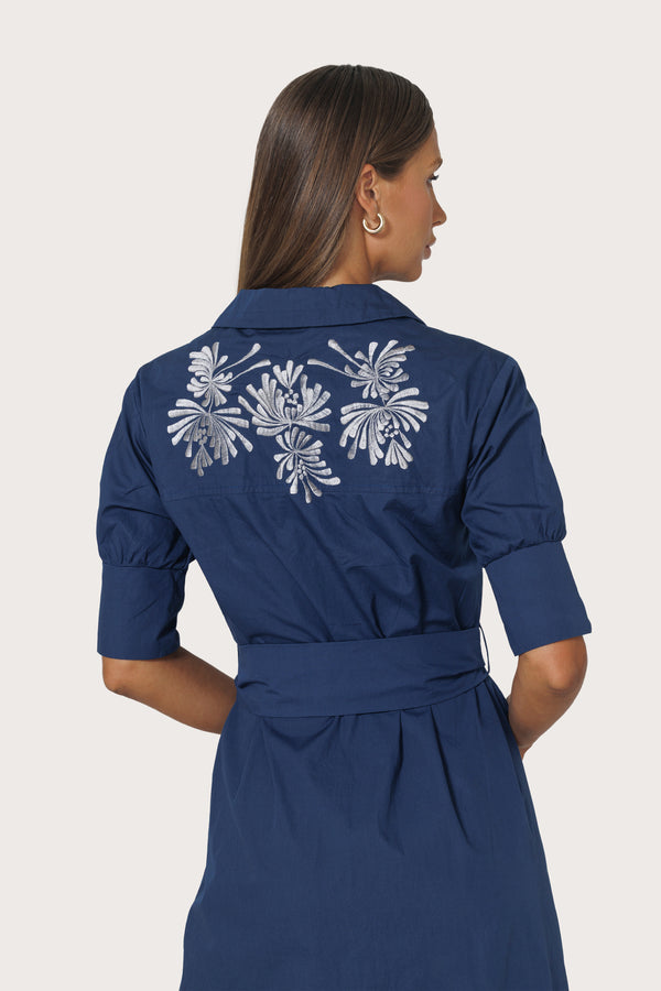 Connie Embroidered Poplin Shirt Dress in Byzantine