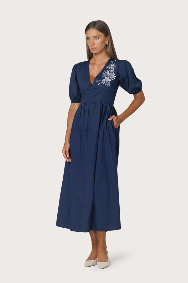 Coco Dress Embroidered Poplin Dress in Byzantine
