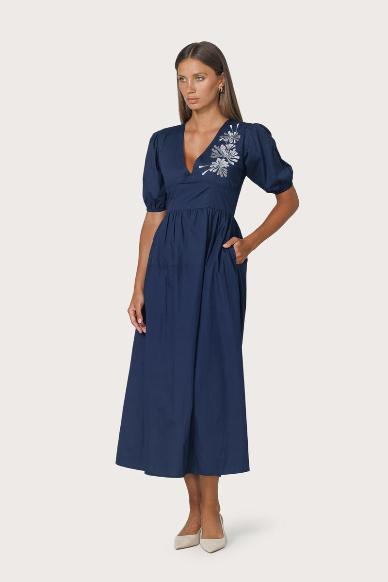 Coco Dress Embroidered Poplin Dress in Byzantine