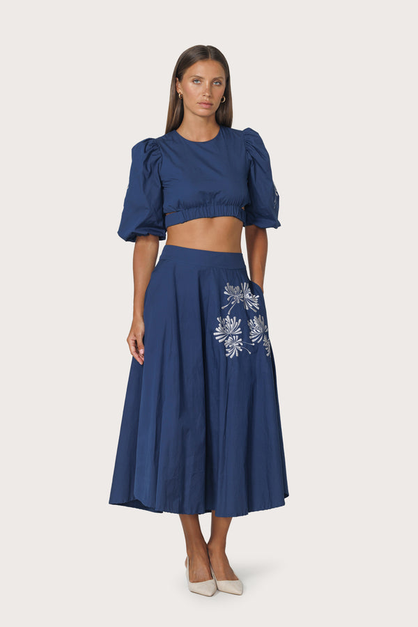 Saatchi Embroidered Poplin Skirt in Byzantine
