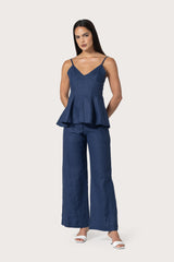 Misha Linen Top in Indigo
