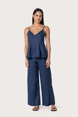 Misha Linen Top in Indigo