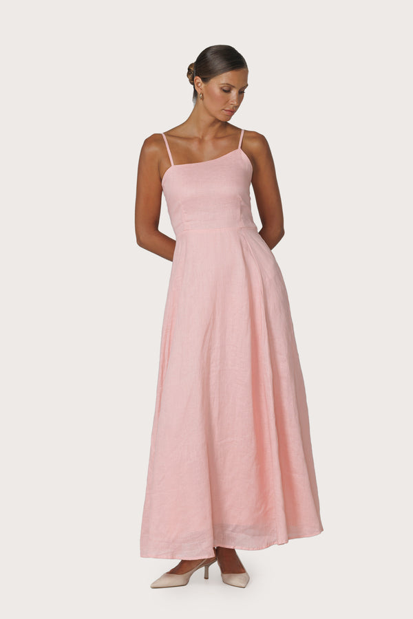 Elise Linen Dress in Pink Lady