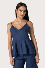 Misha Linen Top in Indigo