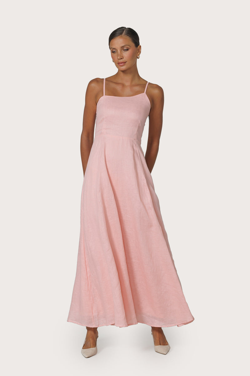 Elise Linen Dress in Pink Lady