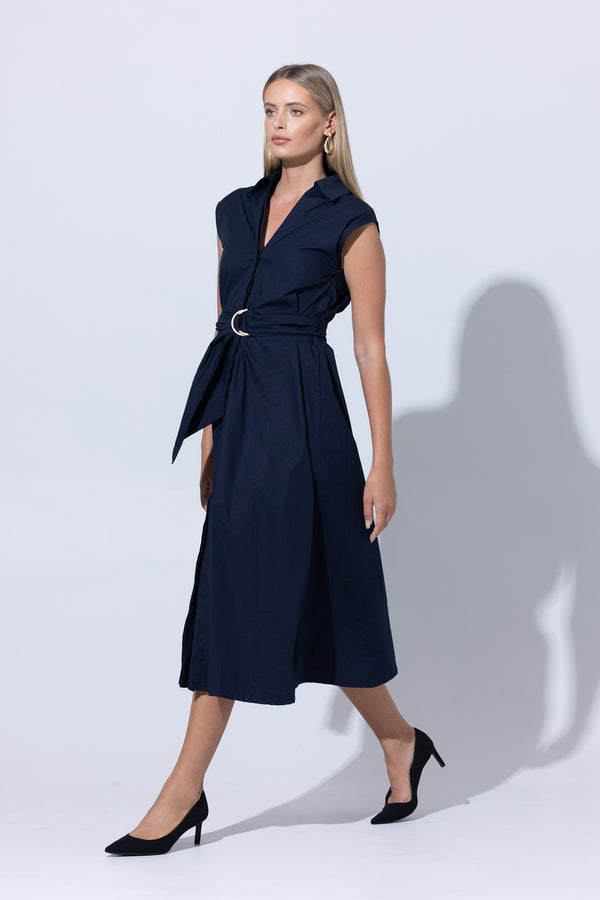 Chloe Poplin Shirt Dress in Midnight