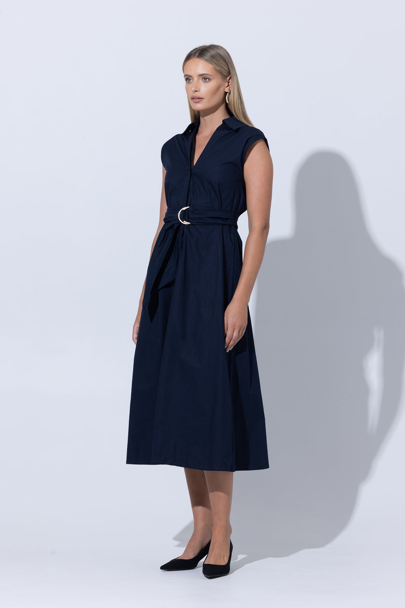 Chloe Poplin Shirt Dress in Midnight