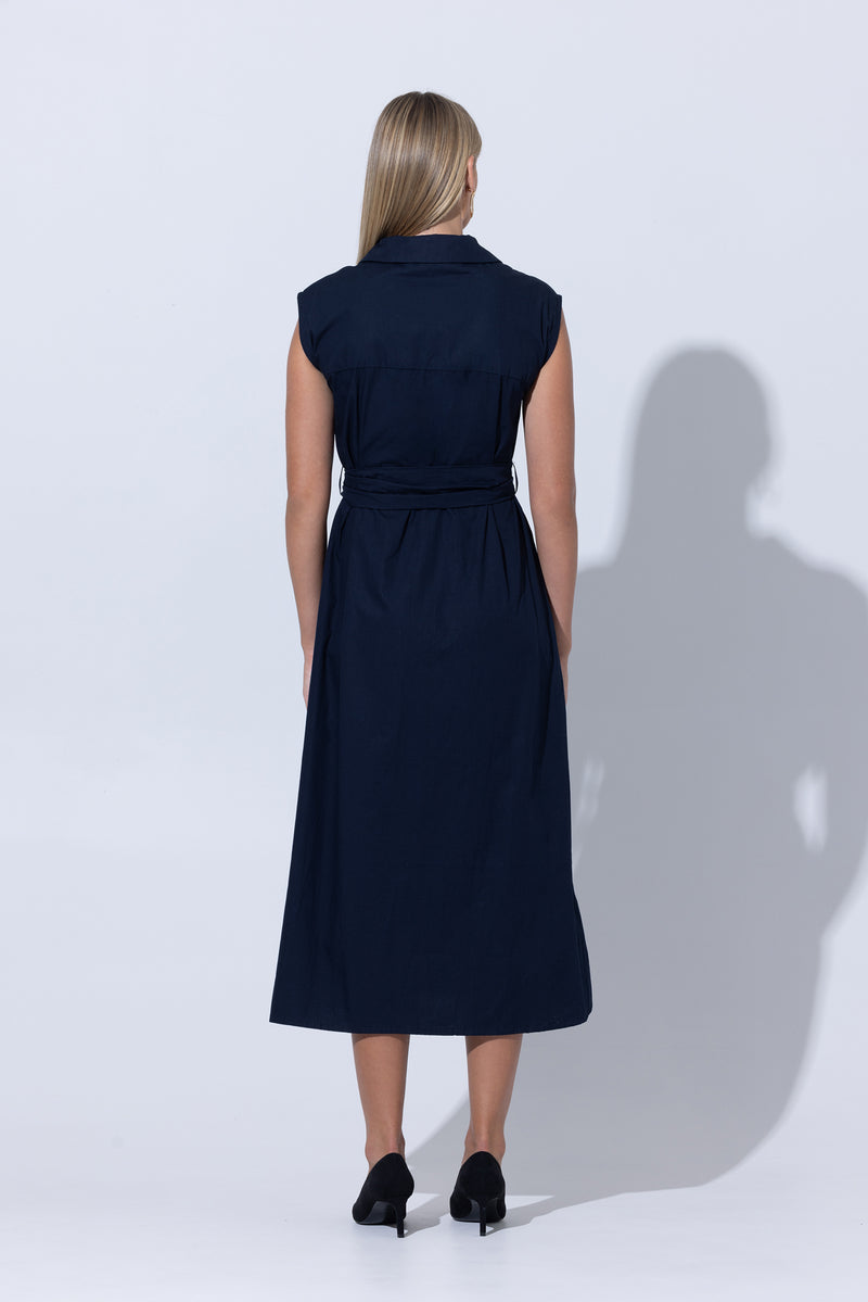 Chloe Poplin Shirt Dress in Midnight