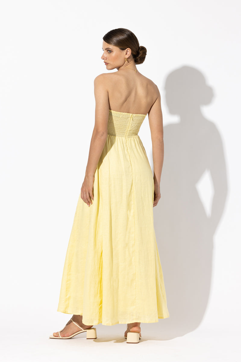 Talia Linen Pintuck Maxi Dress in Cornflower