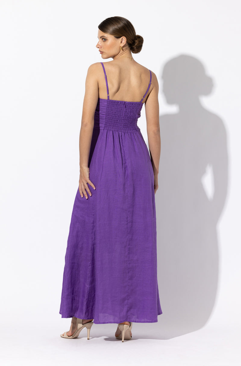Meela Maxi Dress in Violet Linen